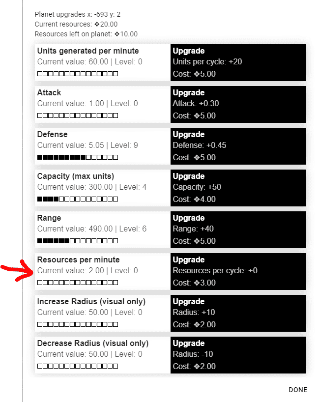 Resources Per Minute Upgrade